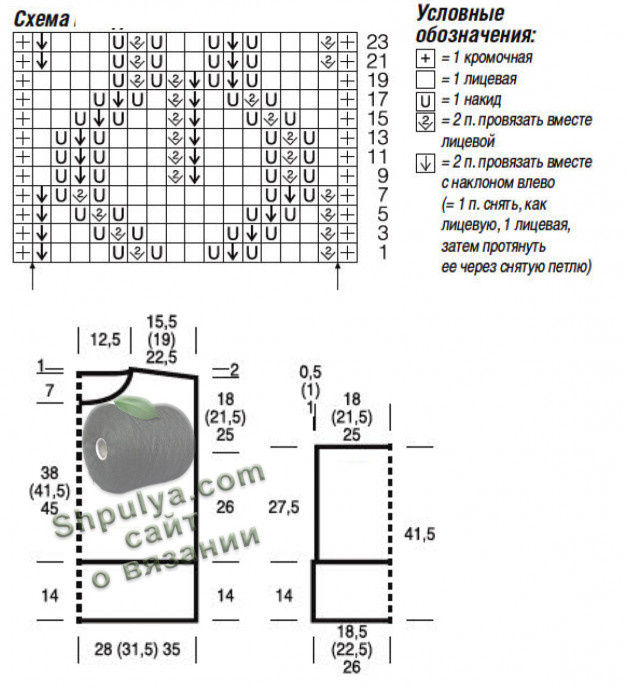 Схема вязания ажурного пуловераспицами и выкройка
