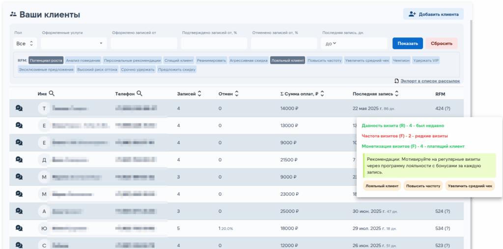 RFM-подсказки в timesy.ru