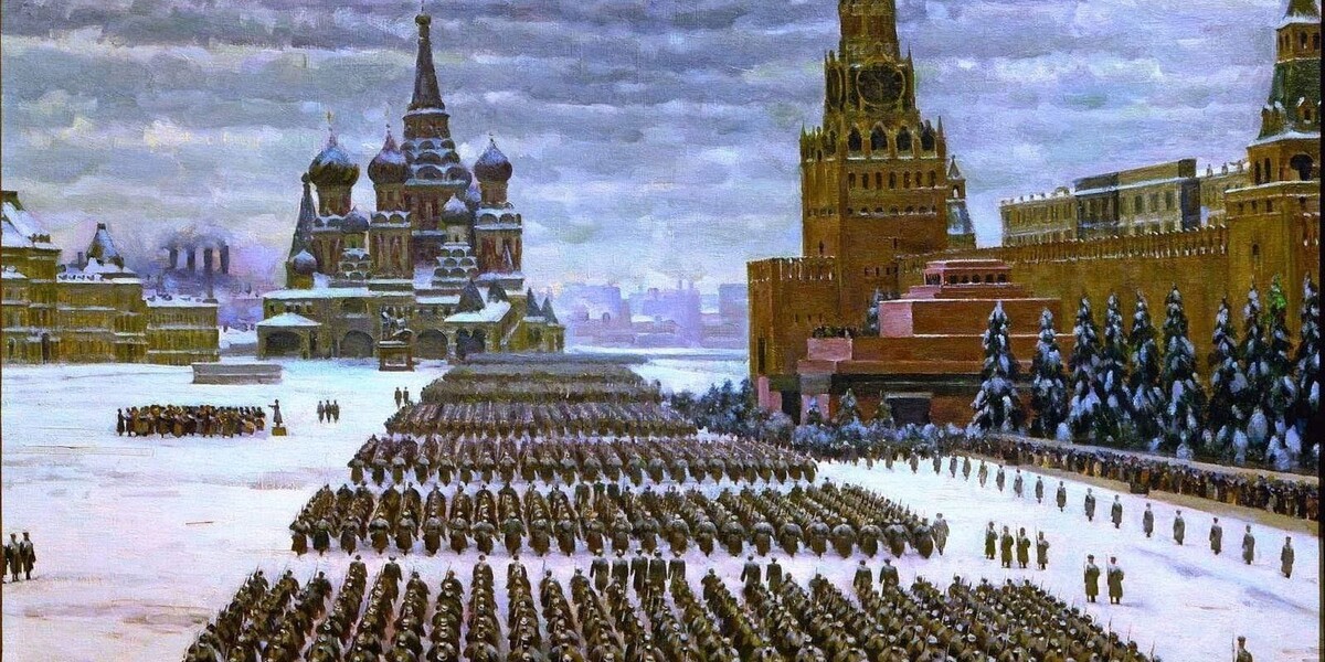 Константин Юон. «Парад на Красной площади в Москве 7 ноября 1941 года» 1942 г.