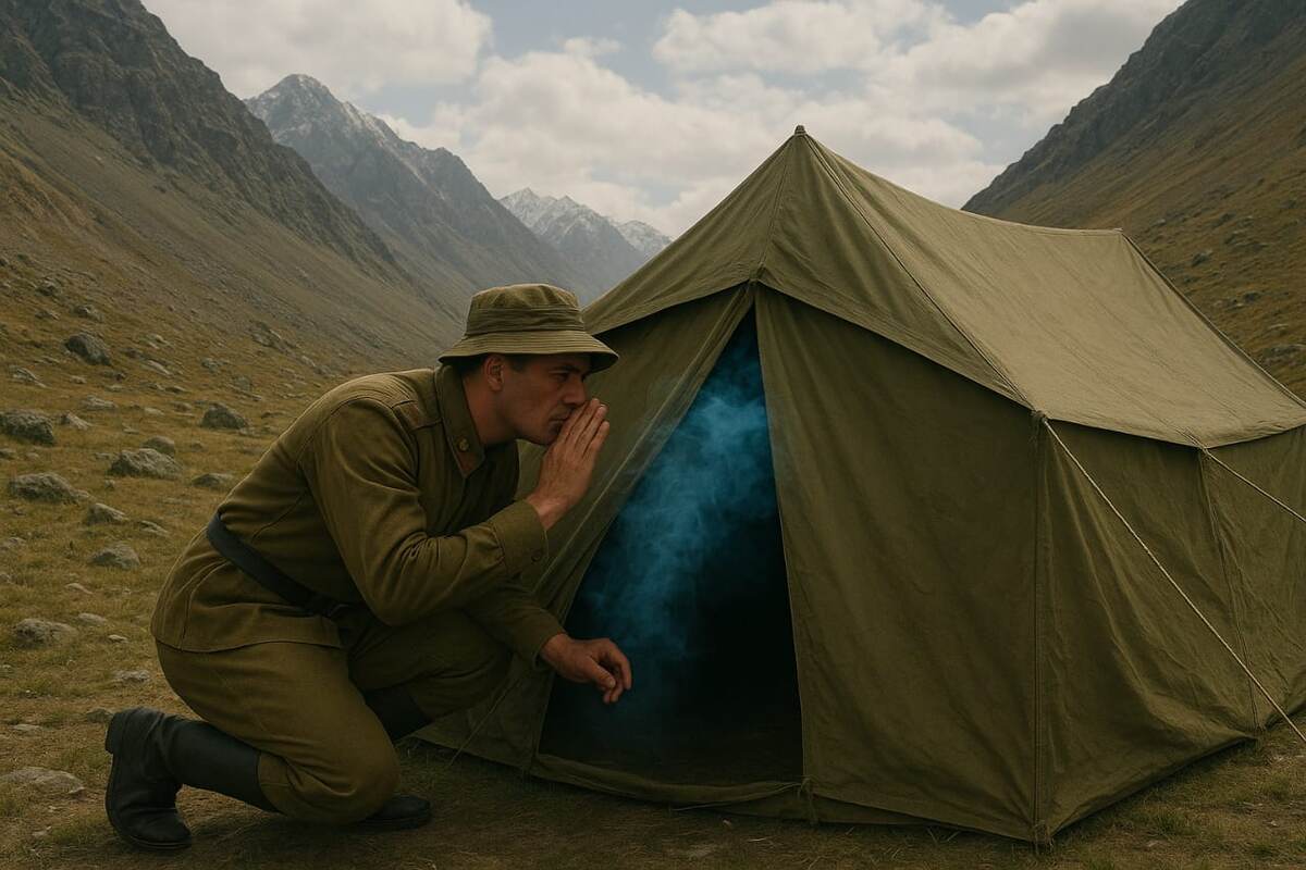 фото сгенерированно ИИ который еще не понимает, что такое "большая армейская палатка")