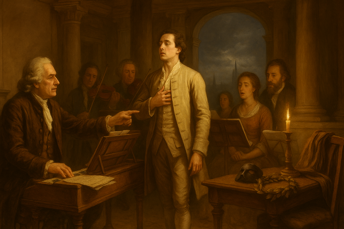 Николо Порпора и ученик: репетиция арии при свете свечей.