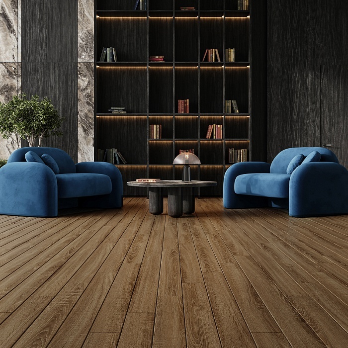 Фактура подчёркивает натуральные древесные узоры и создаёт впечатление пола из настоящего массива. Ламинат Joss Beaumont