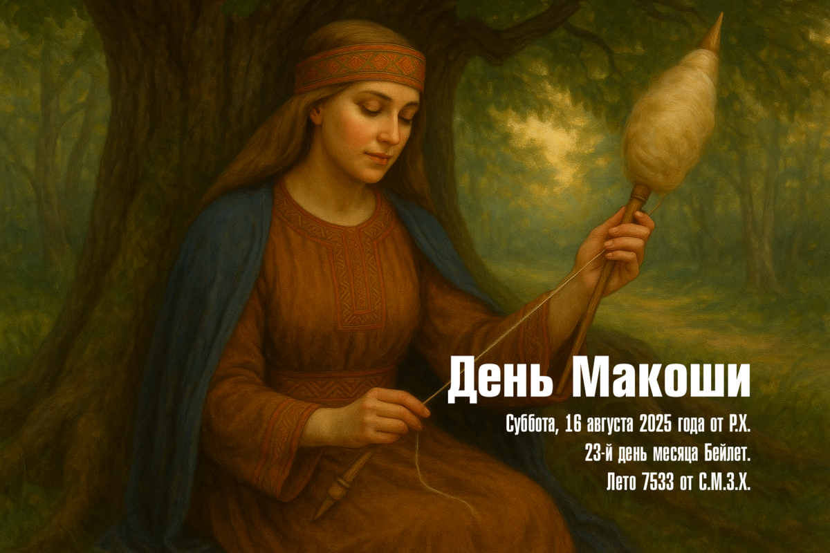 И сидит Макошь у станка, 
и тянет нити белые, 
и вплетает в них золотые, 
и оттого узор становится светлым и прочным.