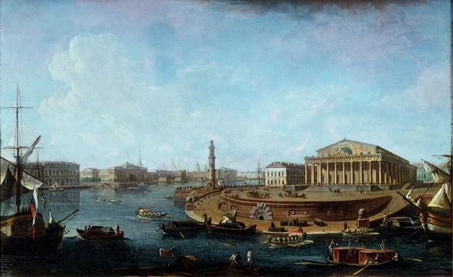 "Вид на Биржу и Адмиралтейство от Петропавловской крепости". Картина Федора Алексеева. 1810 год