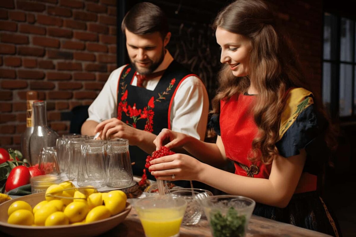 Кулинарный мастер-класс для гостей вечеринки в русском стиле.