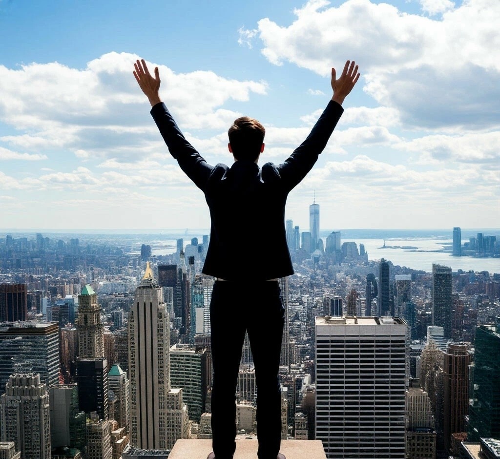 Мужчина на небоскребе.