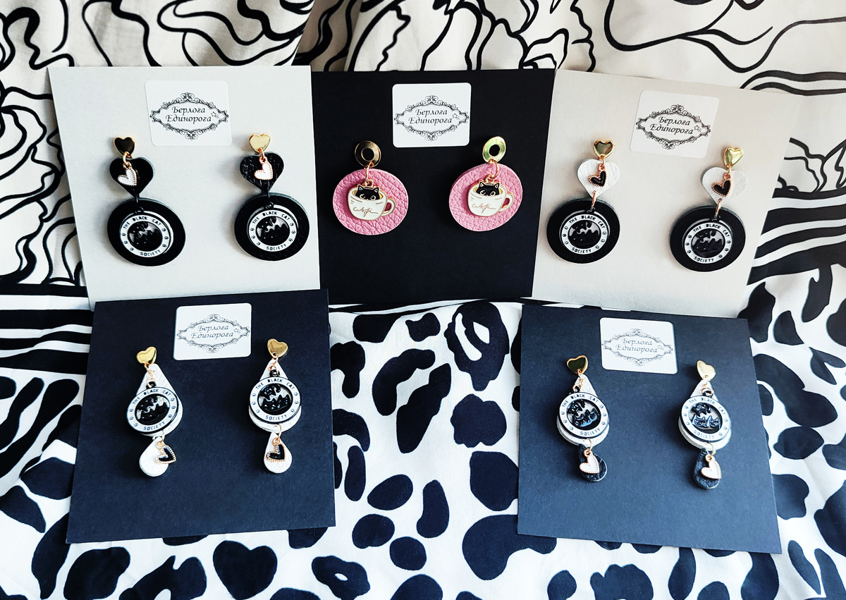 Серьги "общество чёрных кошек"