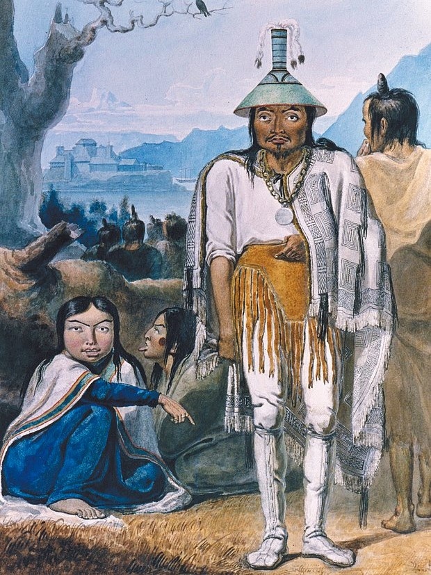 Вождь острова Ситка Катлиан с женой. Акварель Михаила Тиханова