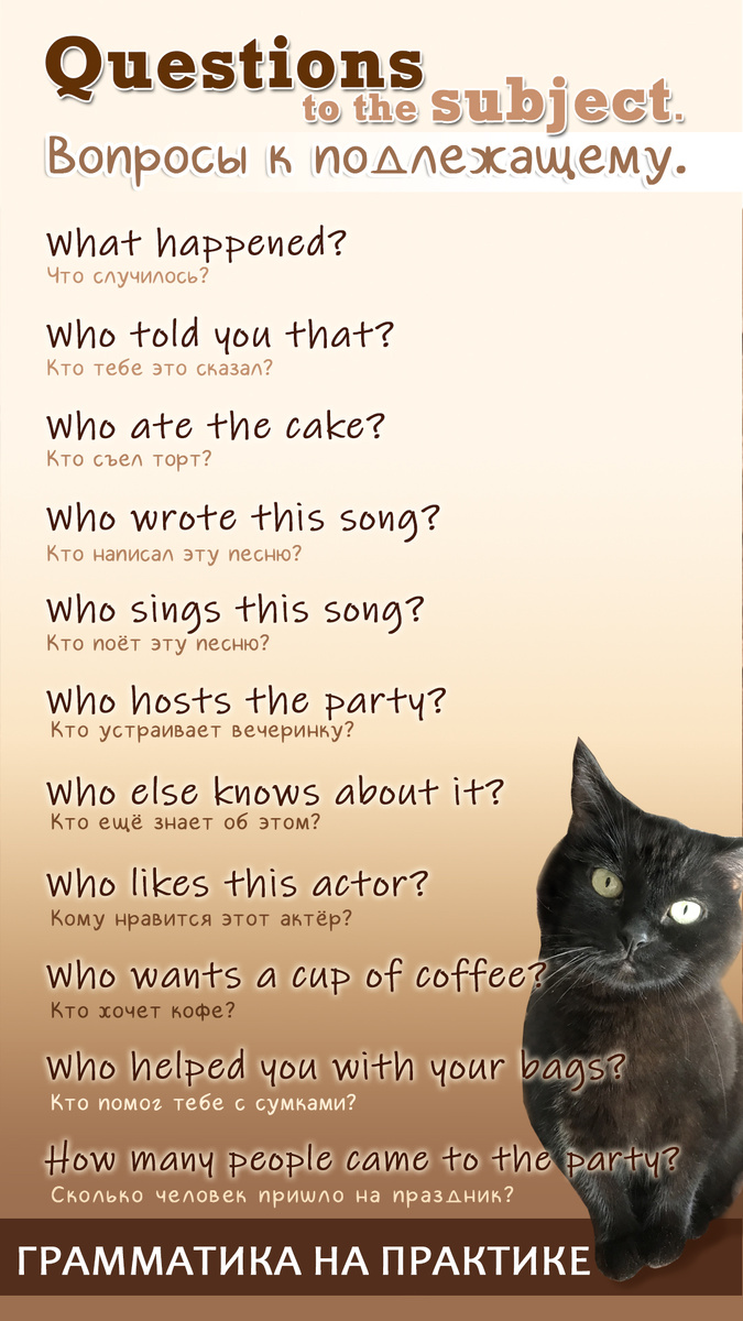 Вопросы к подлежащему - особенные. Они строятся не так, как Специальные вопросы. В них не используются вспомогательные глаголы do, does или did, но в них всегда нужно помнить про he, she или it. Подробнее о том, как строить вопросы к подлежащим - в этом видео: https://dzen.ru/video/watch/662a9b60aef1ff543f9237f5