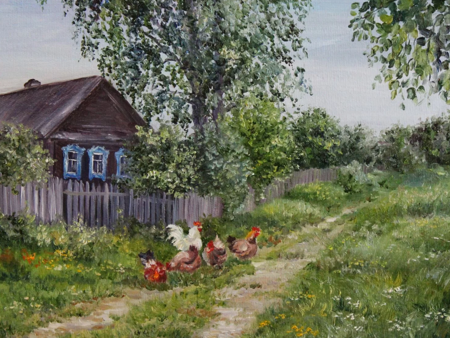 картина маслом "Деревня"