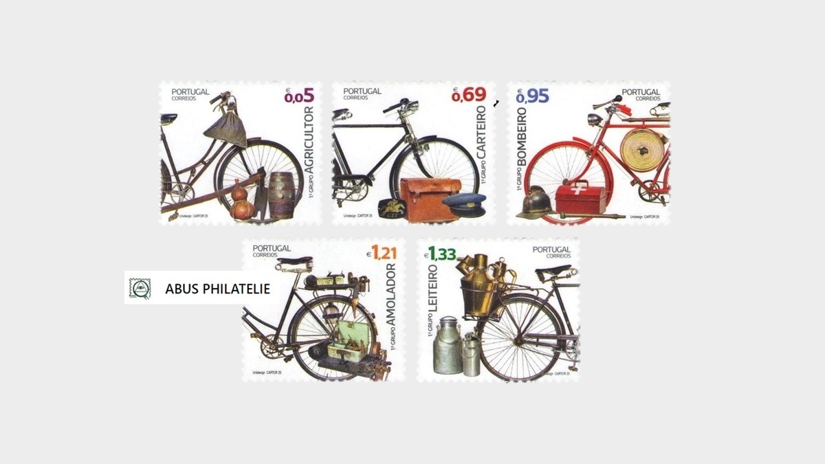 почтовые марки Португалии «Использование велосипедов в профессиях» - № 1 группы, 2025 год