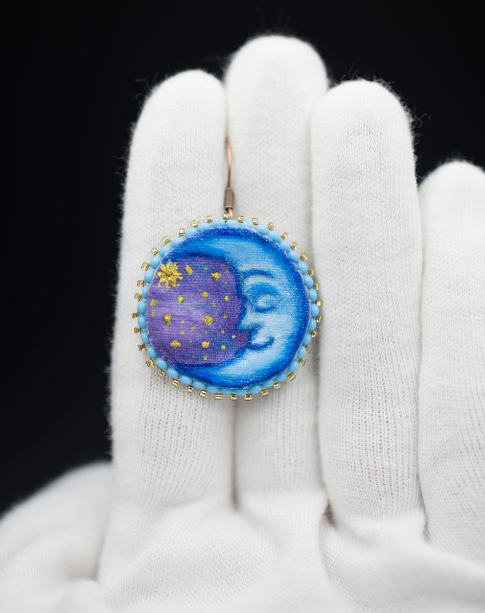 Серьги луна роспись акрилом