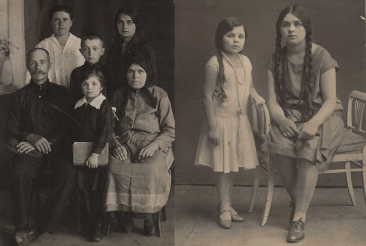 Мария (с книгой в руках) с семьёй и со старшей сестрой