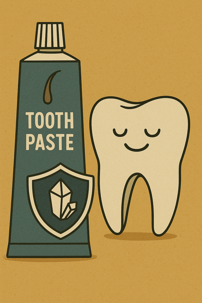 Иллюстрация изображает тюбик зубной пасты с кератином рядом с зубом, символизируя защиту и восстановление эмали благодаря новому исследованию.
