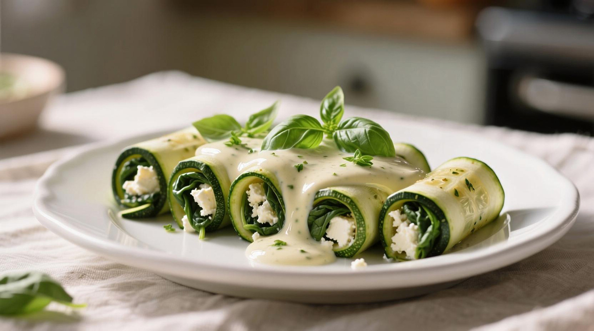Кабачковые рулетики с сырным соусом