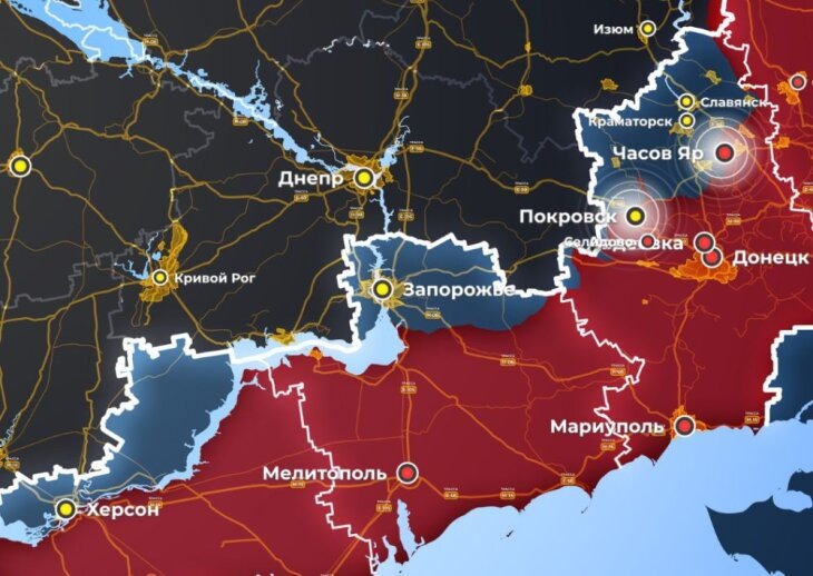     Карта линии фронта в зоне спецоперации. Источник: opermap.mash.ru.