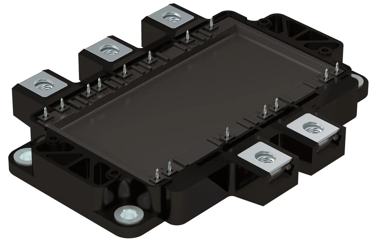 SEMiX205 IGBT-модуль (вид с коробкой и контактами) — чёткое изображение корпуса SEMiX 205, подчеркивающее компактность и утилитарный дизайн.