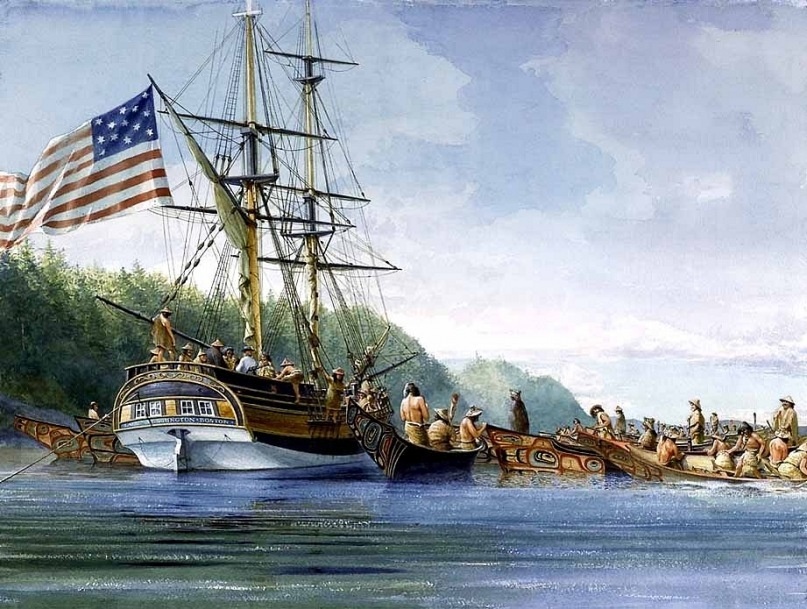 Неизвестный художник. Торговое судно "Lady Washington" у Северо-Западного побережья Америки.