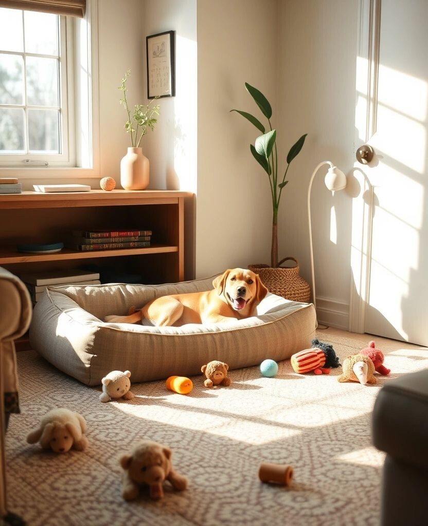 Безопасная зона для щенка: лежанка и игрушки