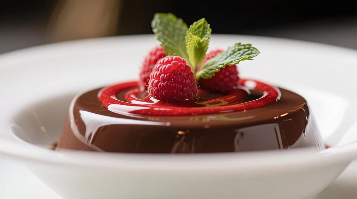 Шоколадный мусс с малиновым соусом
