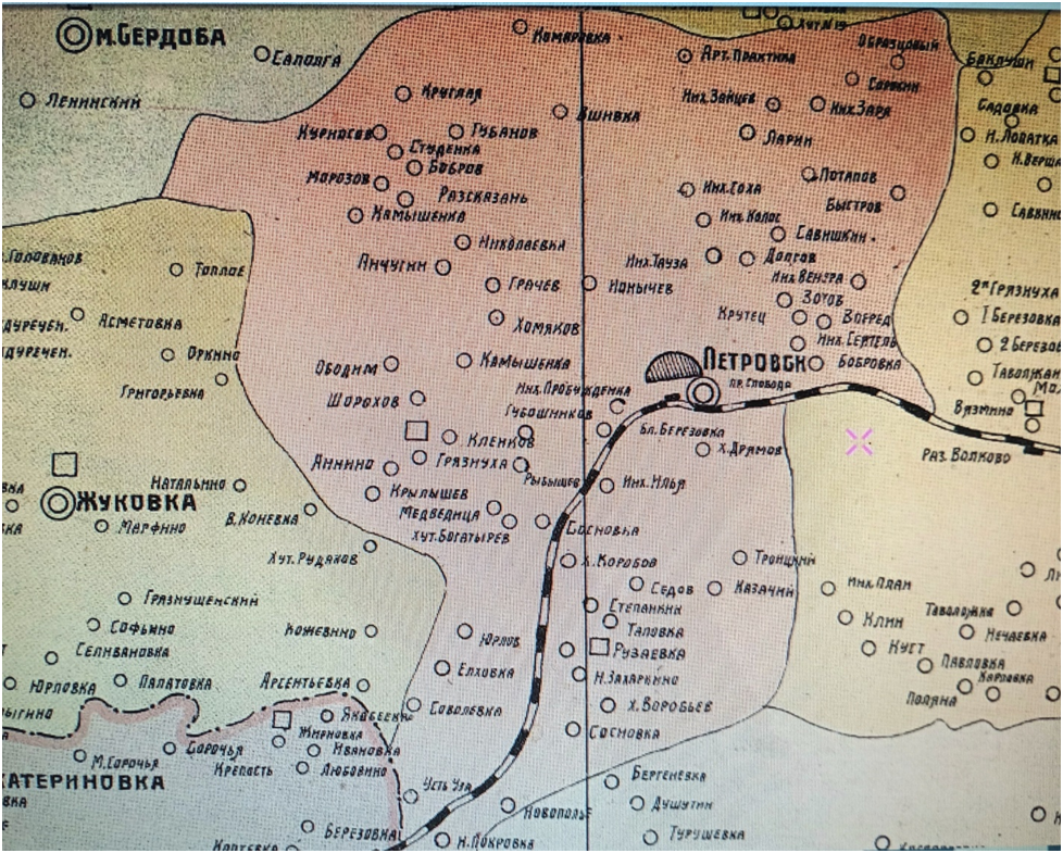Карта населенных пунктов Саратовской губернии 1928 г.