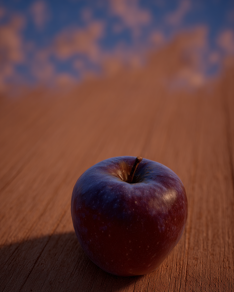 Сделано на моём аккаунте в Midjourney. 4 картинки, просто - яблоко. И 4 - сочное красное яблоко с капельками росы на деревянном столе