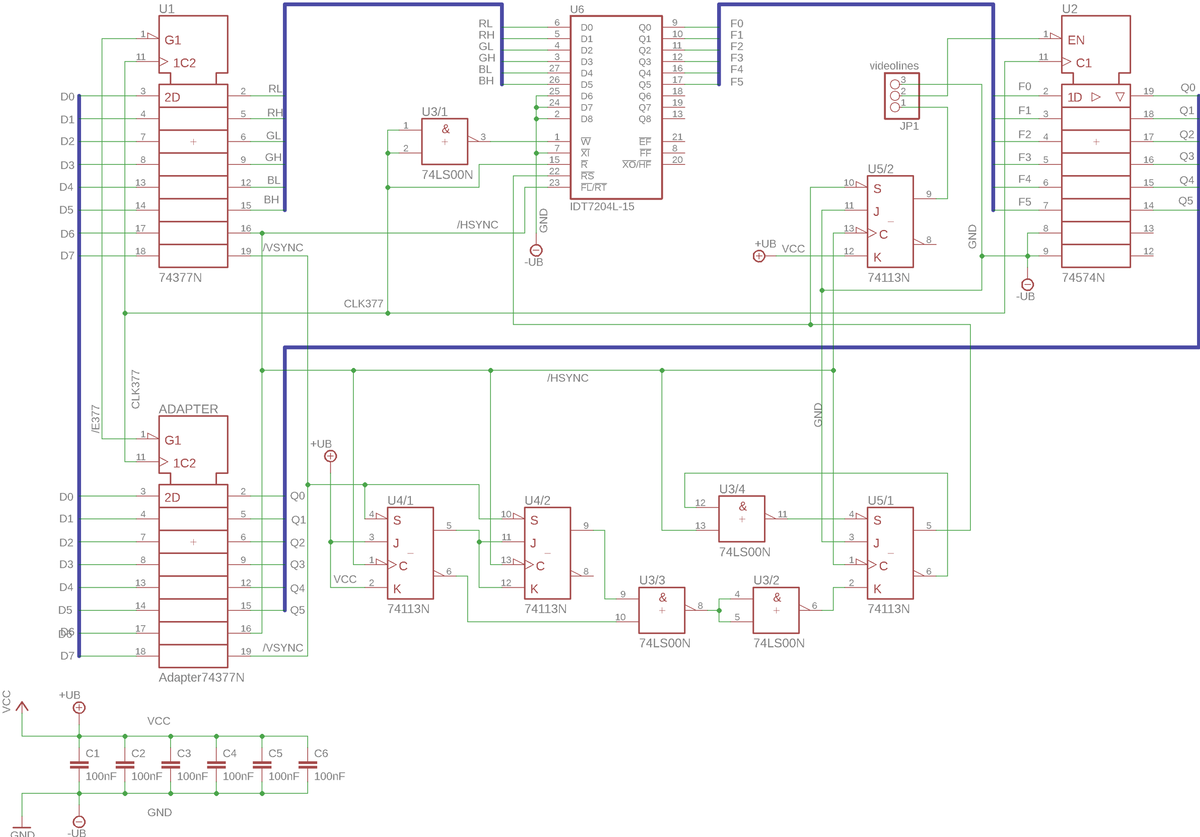 Схема "Видео репитера" компьютера Gigatron TTL.