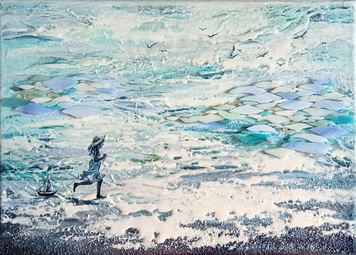 У моря - Людмила Балдина, Ялта. Материалы: акрил, стекло, эпоксидная смола, текстурная паста.