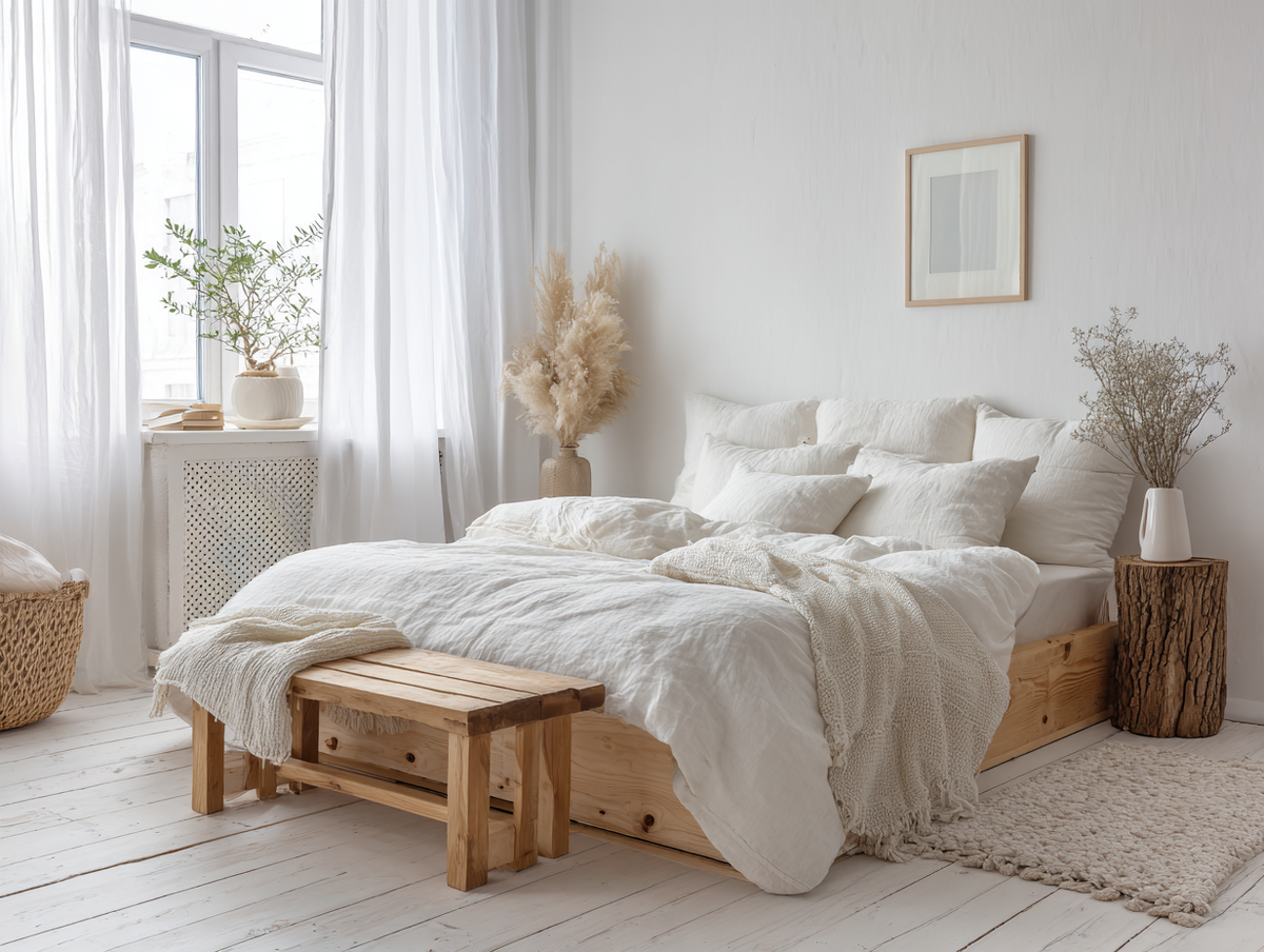 Белый цвет, дерево и натуральные материалы