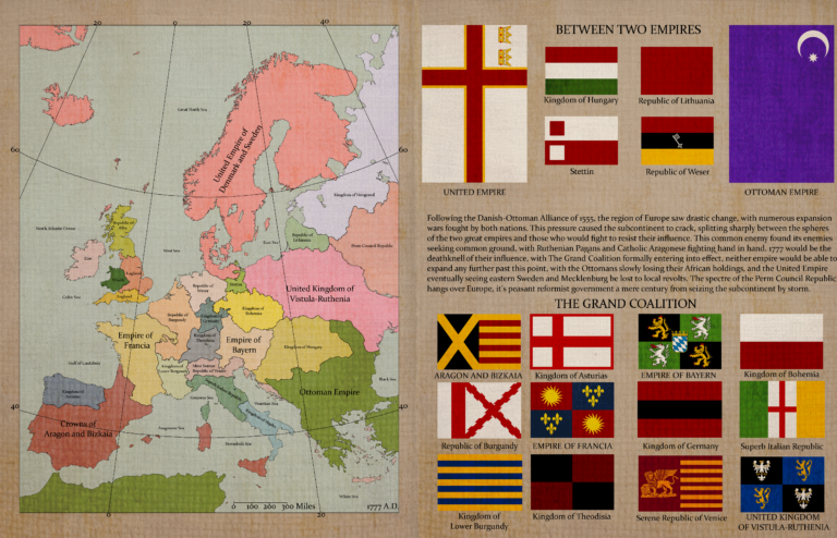 Карта Европы на середину 18 века