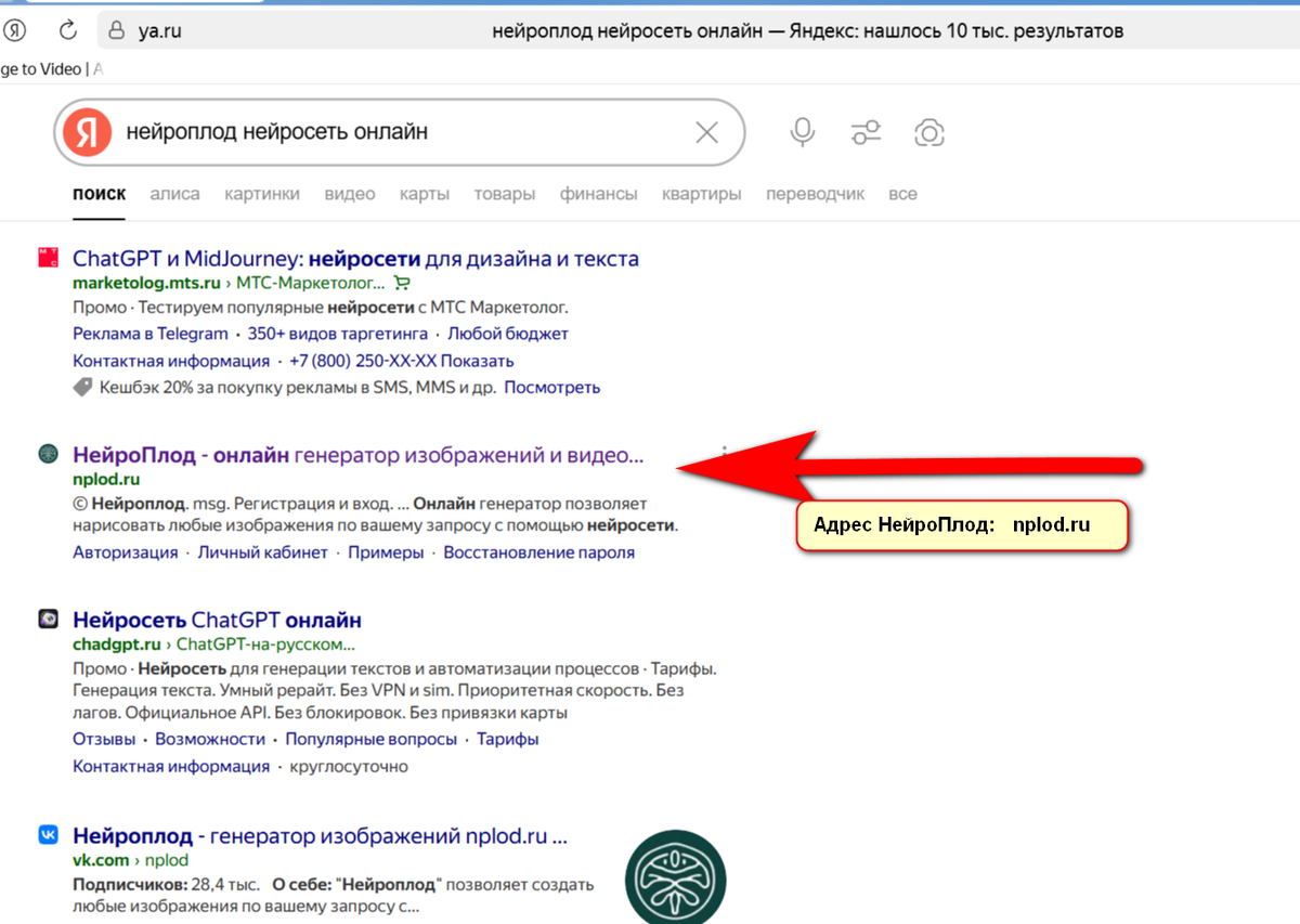Выбираем строку с адресом nplod.ru.