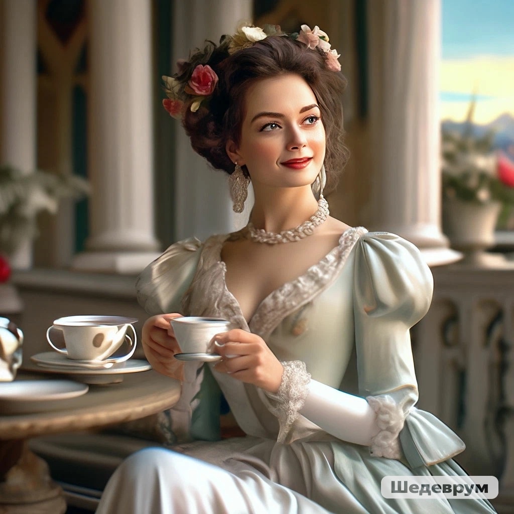 Аристократка пьет чай, викторианская эпоха, Англия 19 век