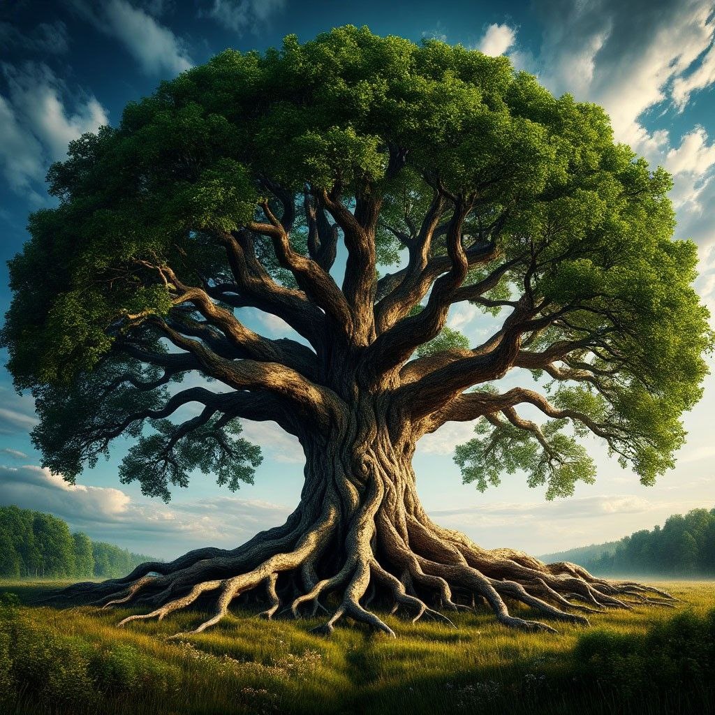 Трехчастное деление мира часто изображают в виде огромного дерева, где корни это Навь – нижний мир мёртвых; ствол это Явь  – средний мир, в котором живут люди, звери, растения; крона дерева это Правь – верхний мир богов над небесами. (нейросеть)