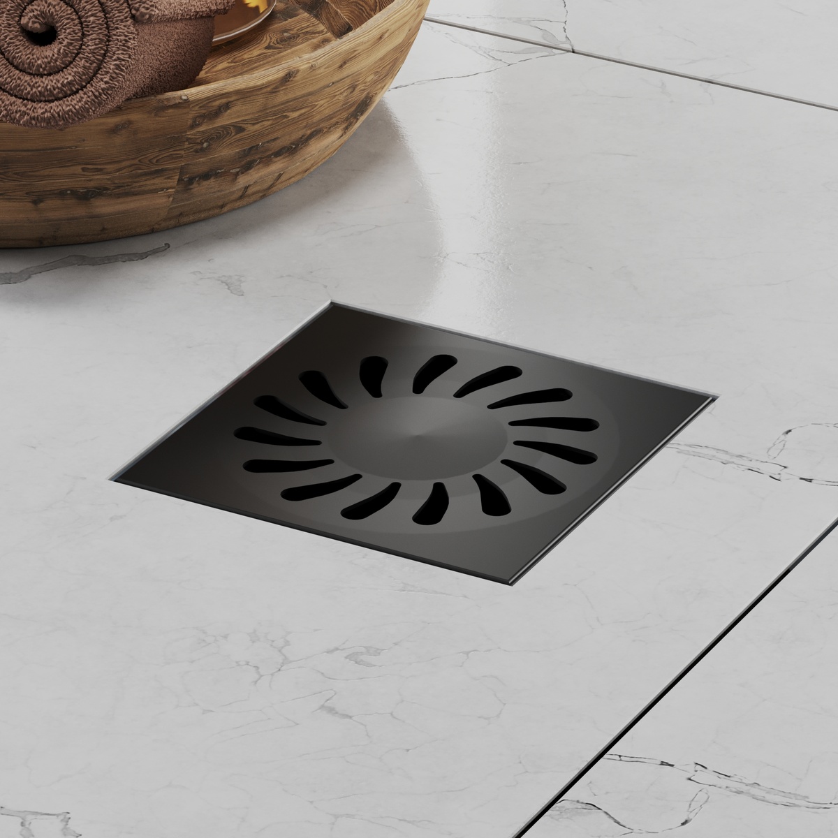 Душевой трап с решеткой PAINI 125х125 мм, черный матовый, артикул: 381AC