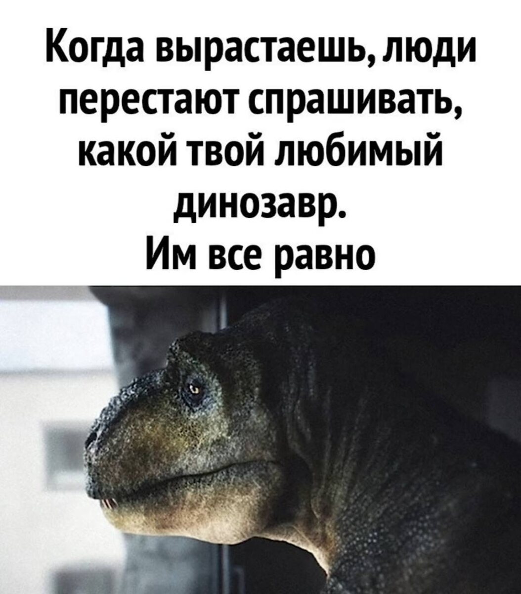 Нашла в беседе с одногруппниками такой мем, пока готовила материал. А ведь мы действительно спрашивали у друг друга какой динозавр любимый😄