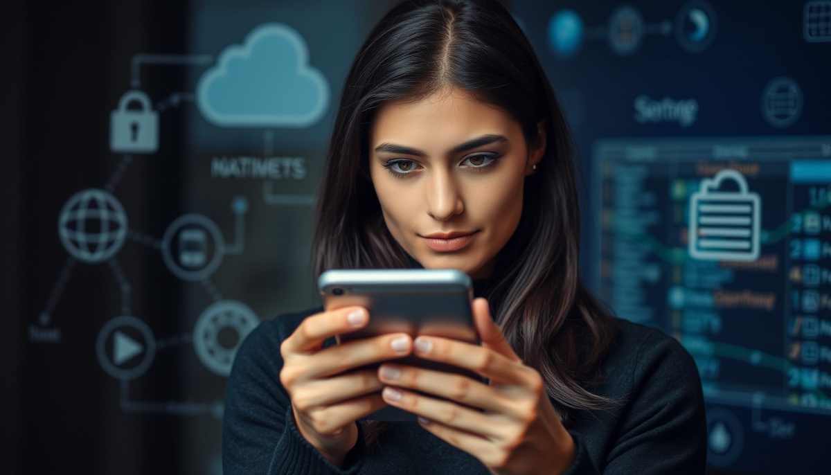    изображение с iPhone в руках пользователя, который рассматривает его экран