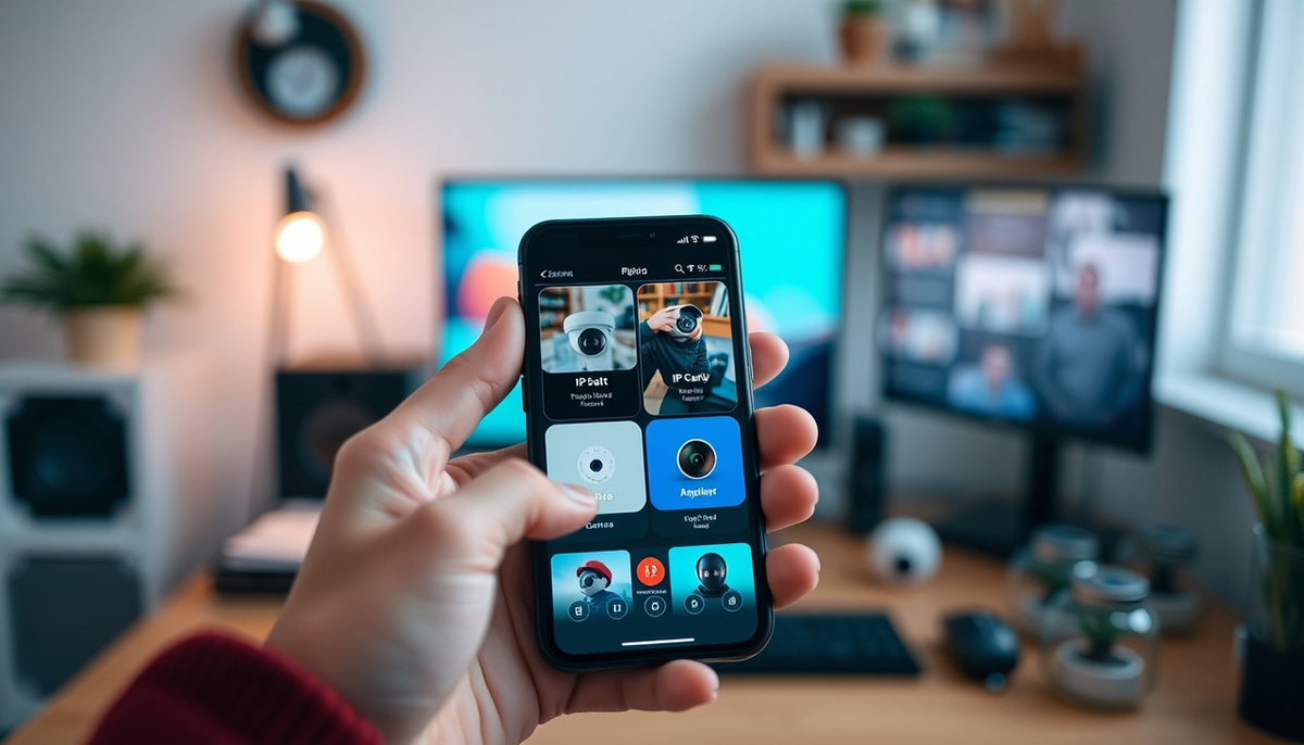    Изображение разработки и выбора приложений для превращения смартфона в камеру.