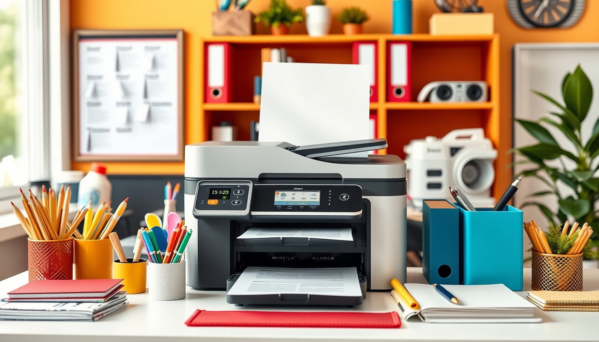    изображение принтера, который печатает документы, на фоне офисной обстановки