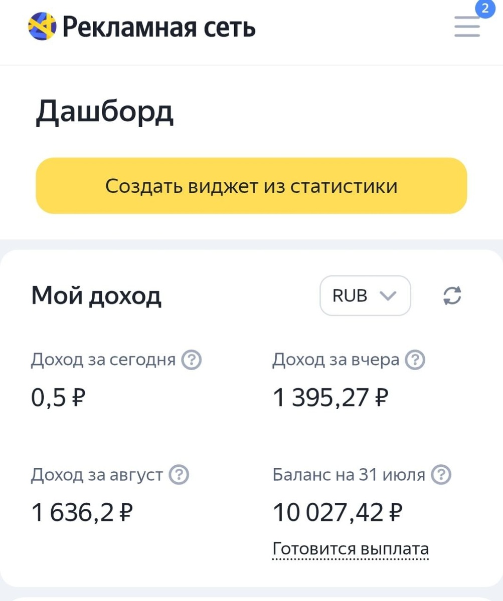 Доход от РСЯ за июль