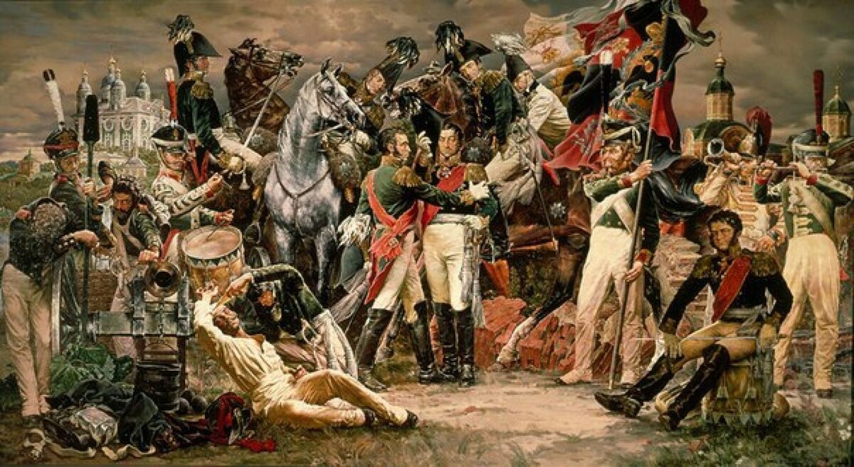 фотография взята в открытом доступе интернета : объединение армий Багратиона и Барклая-де-толли под Смоленском , август 1812 года .