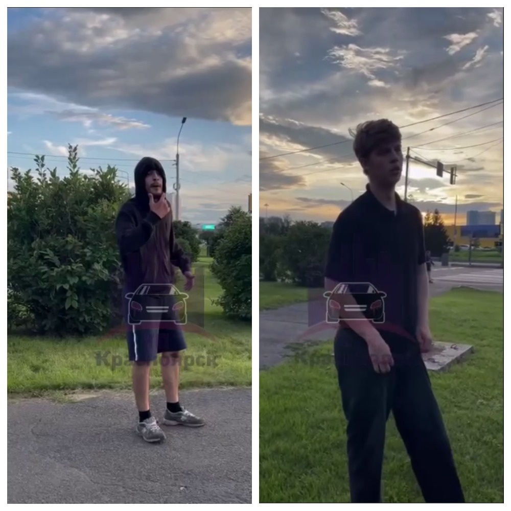 Цыган (в капюшоне) и его товарищ нарывались на людей и попали в крупную передрягу. Стоп кадр "ЧП Красноярск"