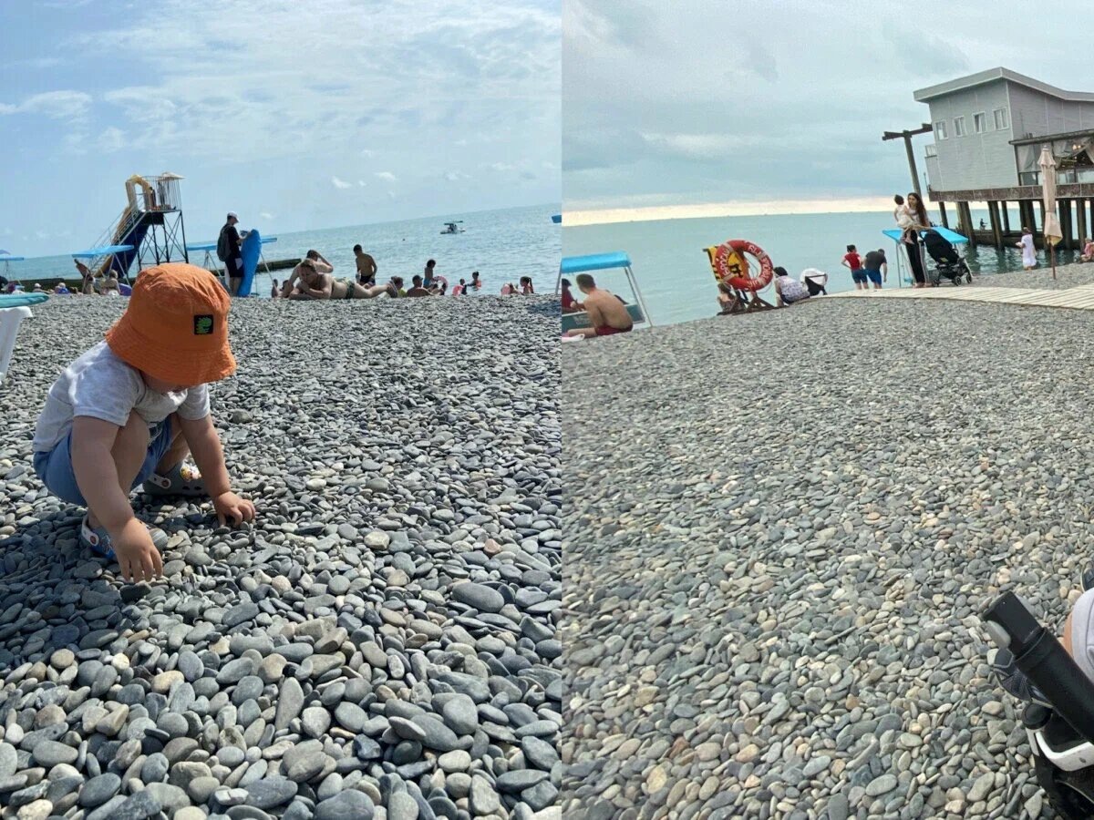 Лучшие для отдыха пляжи в Сочи, Адлере, Лазаревском, Лоо и Хосте с крупной галькой. Почти на всех есть специальные деревянные настилы, по которым удобно заходить в воду. Фото автора