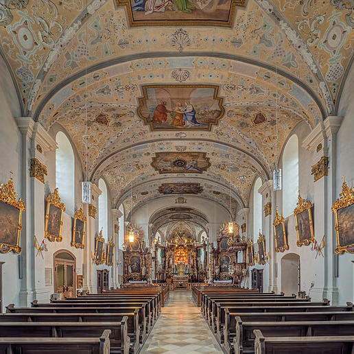 Интерьер паломнической базилики в Марьенвайере. Германия. Фотография: Ermell / Wikimedia Commons / CC BY-SA 4.0