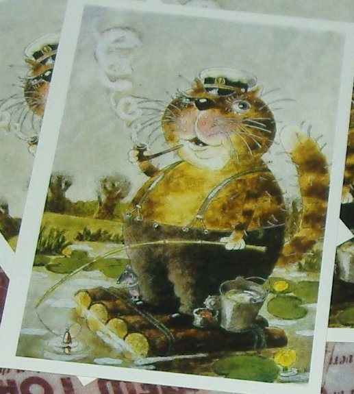 Открытка в коллекцию с котом на рыбалке. В продаже, можно писать на почту (она есть в профиле).