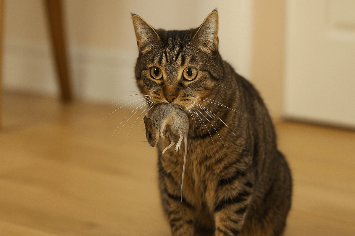    Этологи называют это смешанным поведением: комбинация инстинкта и социального жеста. Кошка показывает, что вы для неё значимы, и делится добычей так, как делилась бы с близкими.