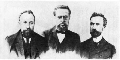 Основатели партии «Дашнакцутюн» (слева направо). Ростом Зорьян, Христофор Микаелян и Симон Заварян