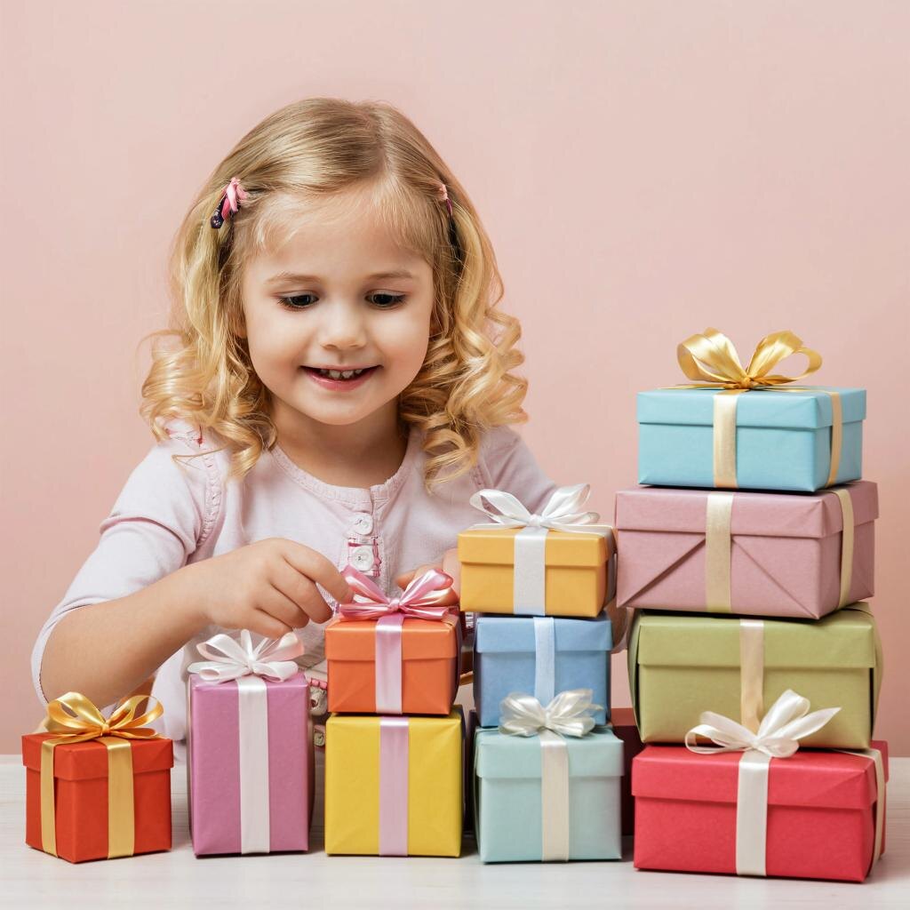 Девочка сортирует подарочные коробки 