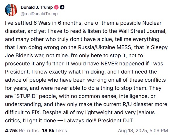    Фото: скриншот страницы Трампа в Truth Social