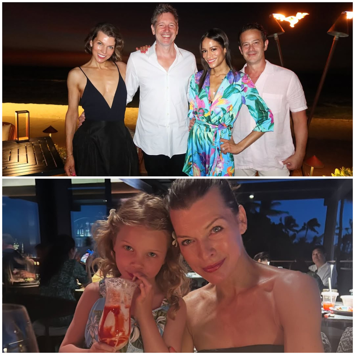 Милла Йовович с друзьями и младшей дочкой Ошин. Фото: аккаунт Миллы Йовович в соцсетях 