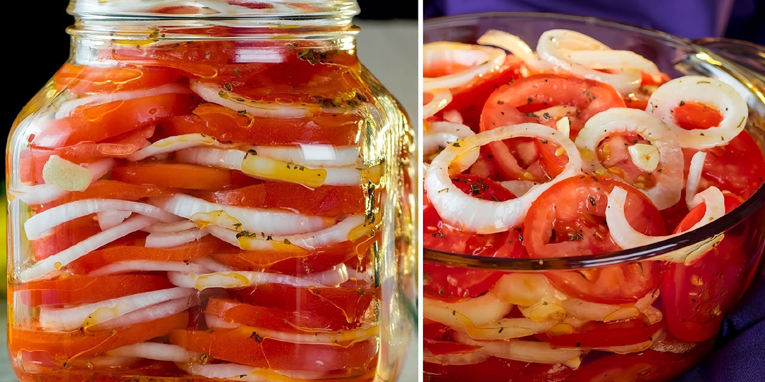 Маринованные помидоры кольцами с луком на зиму. Рецепт и секрет идеальной заготовки.